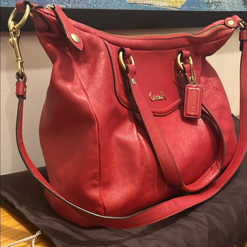 Coach Ashley Signature Cherry Red Leather Satchel/Shoulder Bag - Picture 13 of 14